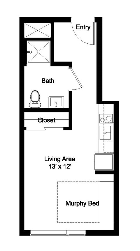 Floor plan for studio, 1 bath, 350 sqft